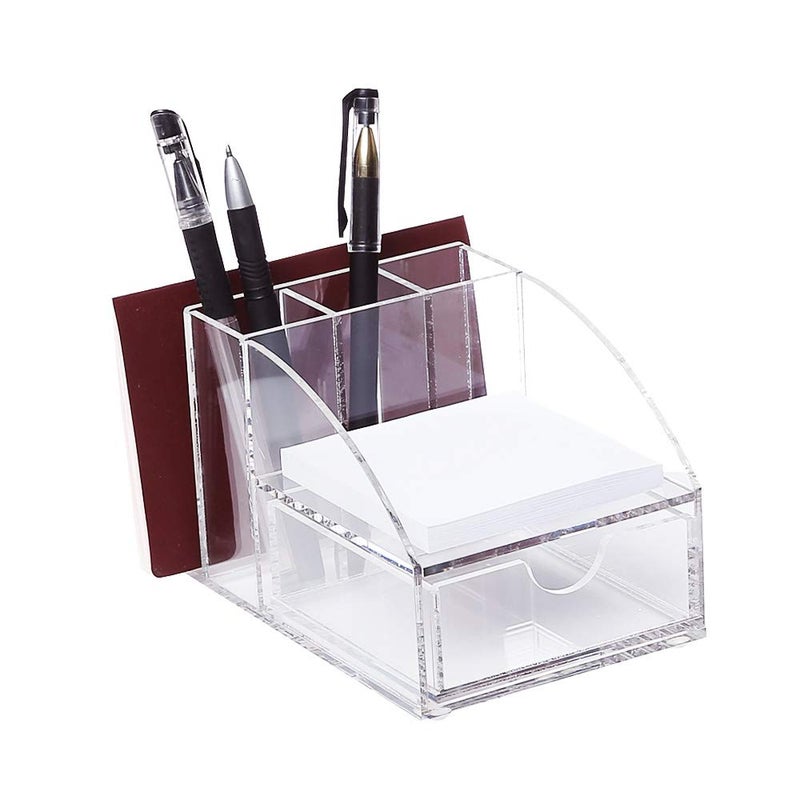 Ikee Design Acrylic Premium Desktop Office Supplies Organizer with Post It Note Pad Holder, Mail Storage and 3 Pencil Slots Pencil Holder, Office Tool Storage Case, 3 7/8 W x 5 7/8 D x 3 1/2 H in - Image 3
